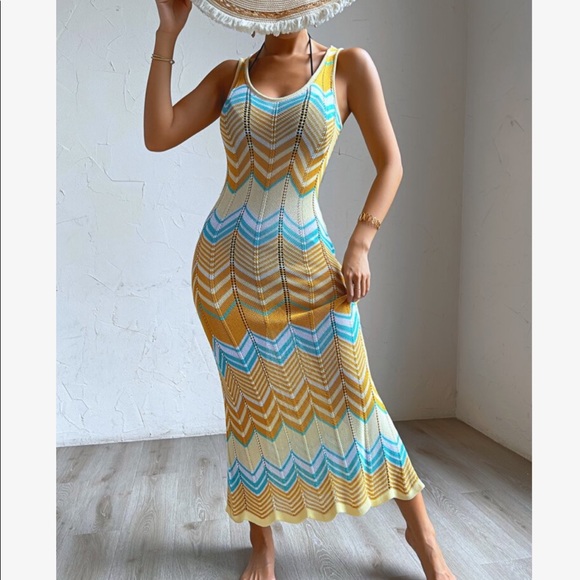 Boho Gypsy Knit Chevron Cover Up Dress - Picture 9 of 13